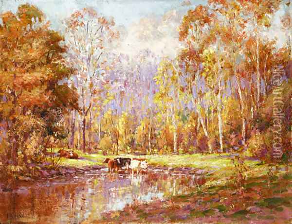 Cows in a Fall Landscape Oil Painting - Wilson Henry Irvine
