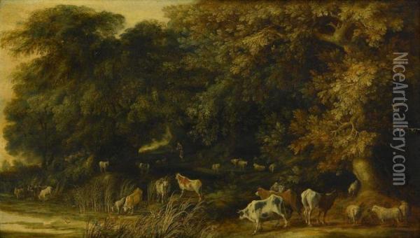 Pastoral Scene With A Herdsman And Livestock Oil Painting - Thomas Gainsborough