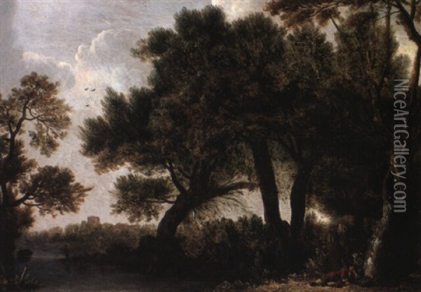 River Landscape With A Traveller Asleep Beneath A Tree Oil Painting - Jan Lievens