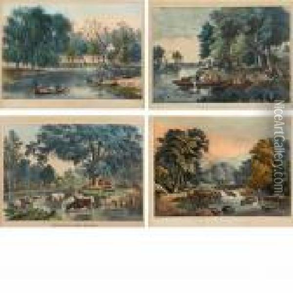 The Rural Lake Oil Painting - Currier & Ives Publishers