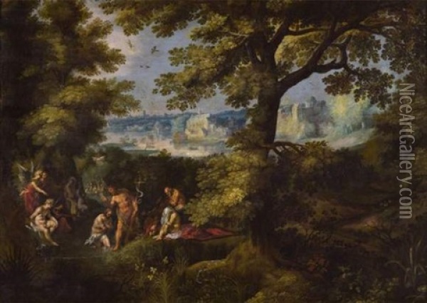 Le Bapteme Du Christ Dans Un Paysage Oil Painting - Karel van Mander the Elder