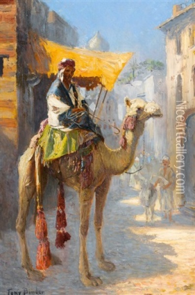 Kamelreiter In Einer Orientalischen Stadt Oil Painting - Tony Binder