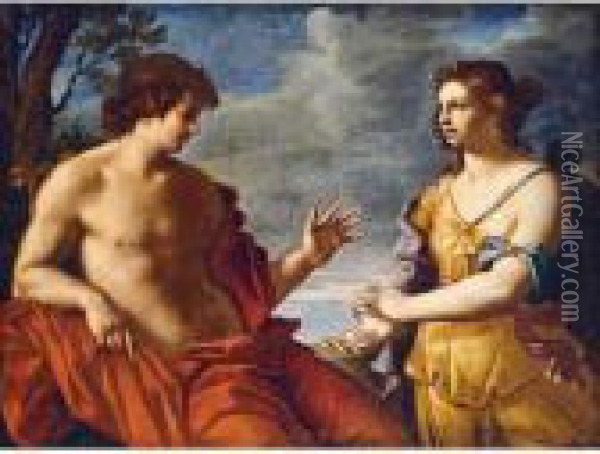 Apollo And The Cumaean Sibyl Oil Painting - Giovanni Domenico Cerrini