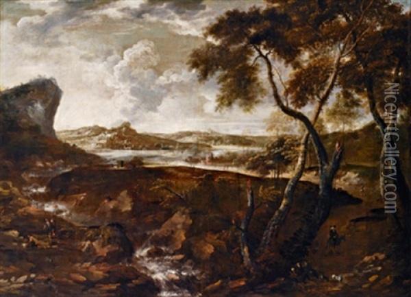 Landschaft Mit Einem Sturzbach - Paesaggio Con Cascata Oil Painting - Marco Ricci