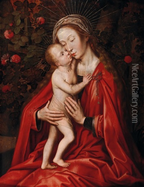 The Madonna And Child In A Rose Garden Oil Painting - Ambrosius Benson