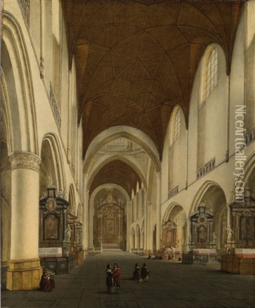 The Church Of St. Bavo In Haarlem Oil Painting - Isaac van Nickele