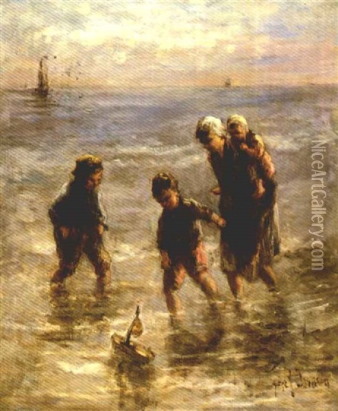 Children At The Seaside Oil Painting - Jozef Israels