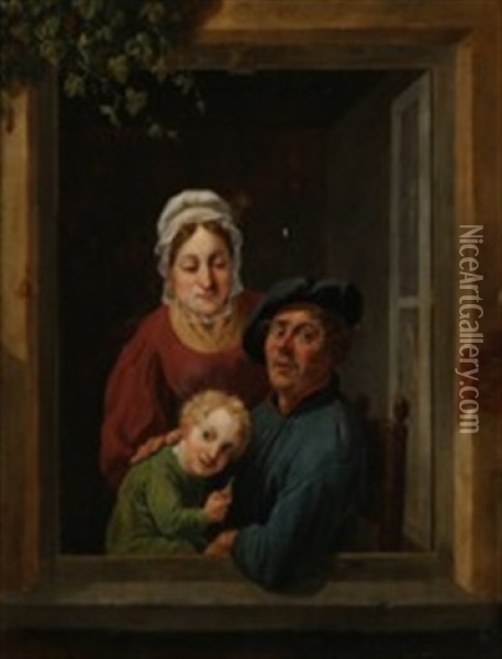 Window Niche With Parents And Their Son Oil Painting - Constantinus-Fidelio Coene