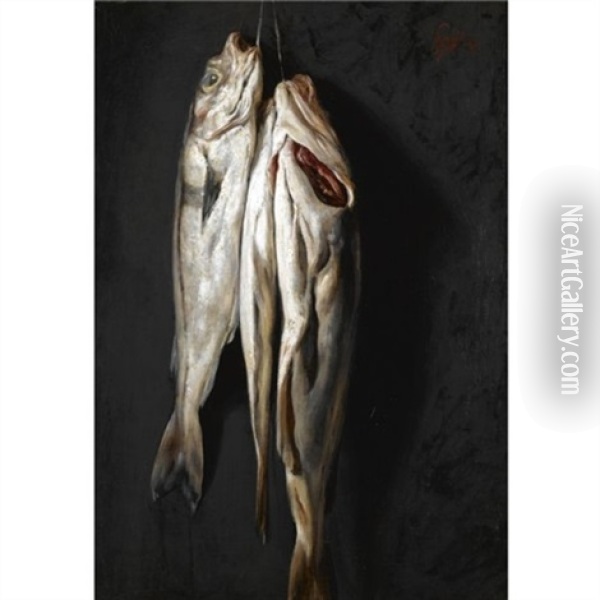 Fish Oil Painting - Nikolaus Gysis