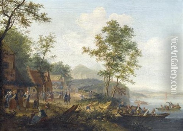 Vergnugte Festgesellschaft Am Flussufer Oil Painting - Cornelis Dusart