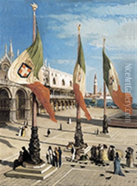 Het San Marco Plein Te Venetie Oil Painting - Andre Hennebicq