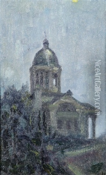 Kapelle In Der Nacht Oil Painting - Hermann Pleuer