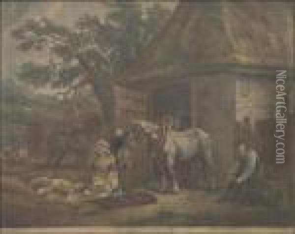 Feeding The Pigs Oil Painting - George Morland