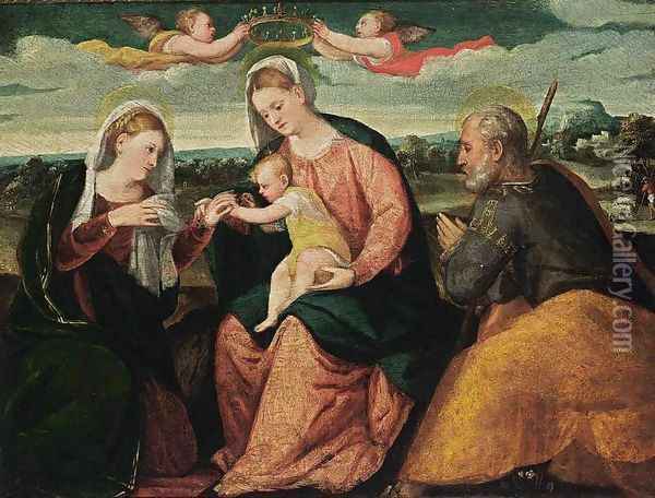 The Mystic Marriage of St Catherine c. 1545 Oil Painting - Bonifacio Veronese (Pitati)