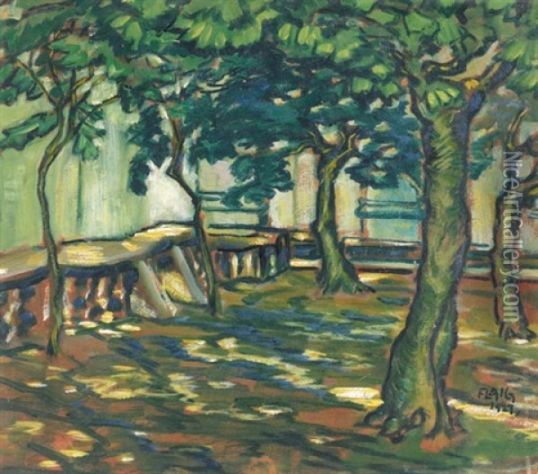 Beschatteter Platz (kastanienbaume) Oil Painting - Waldemar Flaig