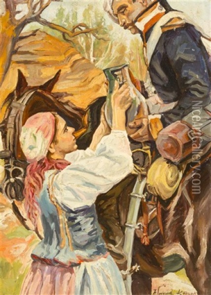 Tending The Soldier Oil Painting - Woiciech (Aldabert) Ritter von Kossak