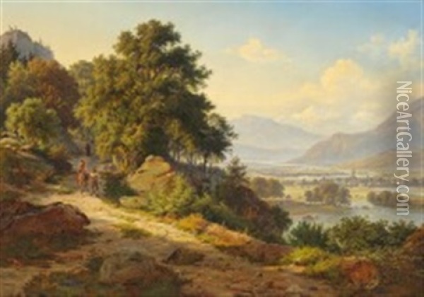 View Of A Village On A River Oil Painting - Frederik Christian Jacobsen Kiaerskou
