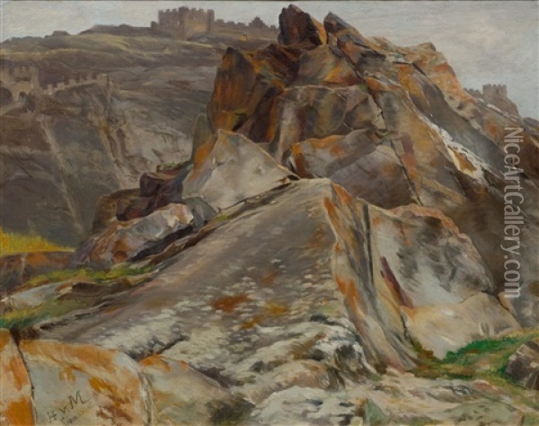 Les Chateaux De Valere Et Tourbillon, Sion Oil Painting - Henri Van Muyden