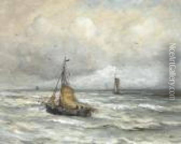 Off The Coast Oil Painting - Hendrik Willem Mesdag
