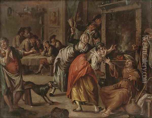 A monk drunk in a tavern Oil Painting - William Hogarth