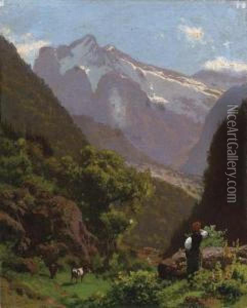 Valle Inferiore Di Gundelwald, Effetto Di Mattino Oil Painting - Pietro Senno