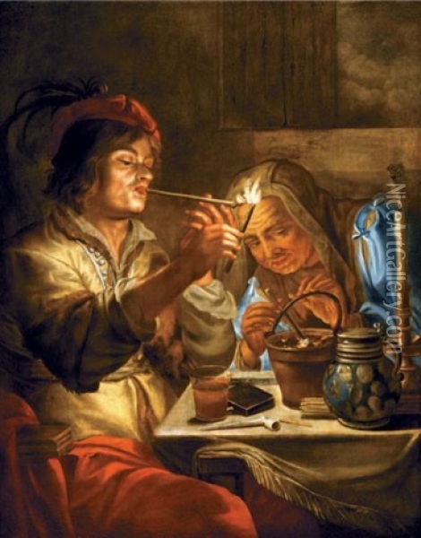 Les Fumeurs De Pipe Oil Painting - Jan Andreas Lievens the Younger