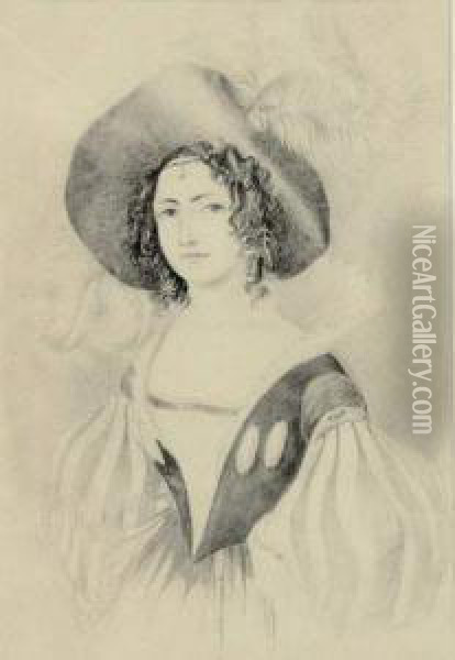 Junge Frau In Altdeutscher Tracht. 1836 Oil Painting - Arthur Georges Baron Von Ramberg: