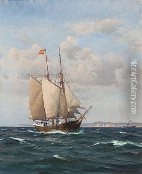 Seascape With A Sailing Ship Oil Painting - Christian Benjamin Olsen