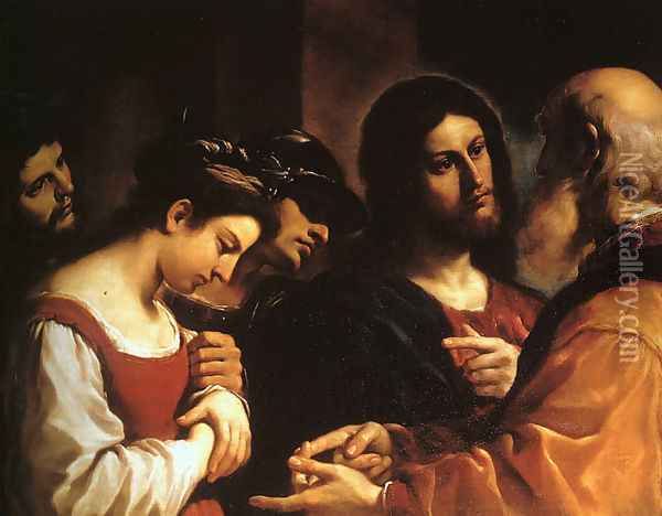 Christ with the Woman Taken in Adultery 1621 Oil Painting - Giovanni Francesco Barbieri