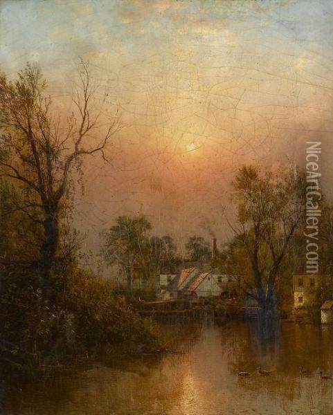 The Mill, Sand Island, Lehigh Valley, Bethlem, Pennsylvania Oil Painting - Dewitt Clinton Boutelle