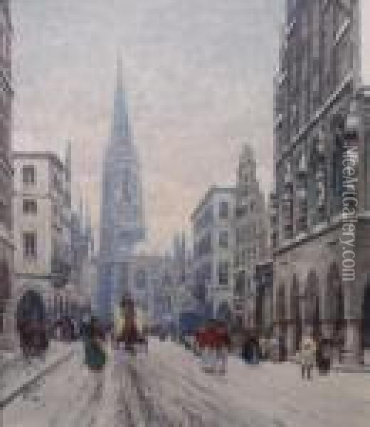 Winterliche Stadtszenerie Mit Pferdekutschen Oil Painting - Heinrich Hermanns