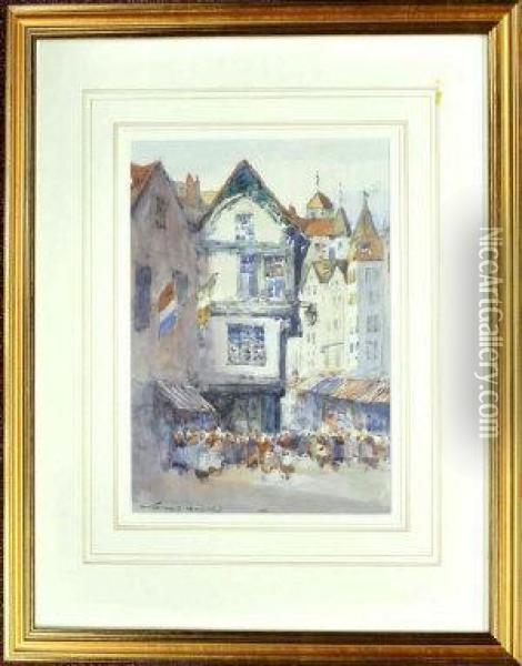 Figures In The Street Of A French Provincial Town Oil Painting - Victor Noble Rainbird