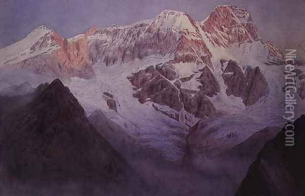 Monte Rosa at Sunrise from above Alagna Oil Painting - Alfred Gibson William