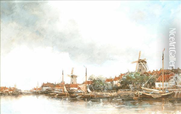Jan Van Couver Dutch Canal Scene Oil Painting - Hermanus Jr. Koekkoek