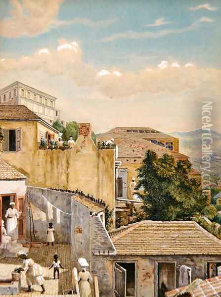 A family on a rooftop in St Thomas, Virgin Islands, 1873 Oil Painting - William August Thulstrup