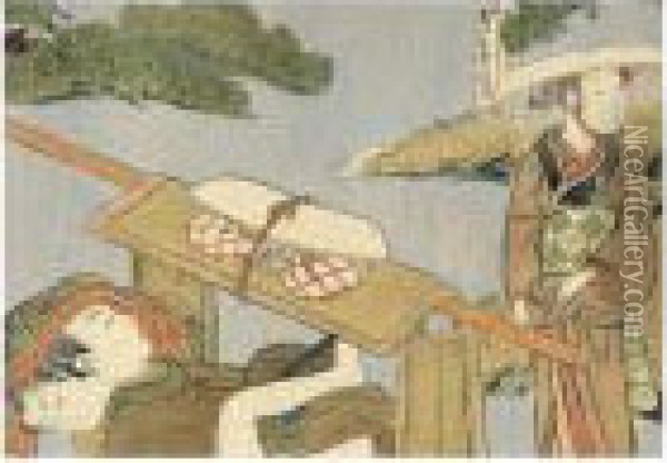 Shunga: Couple Faisant L'amour Dans Une Chaise A Porteurs Oil Painting - Suzuki Harunobu