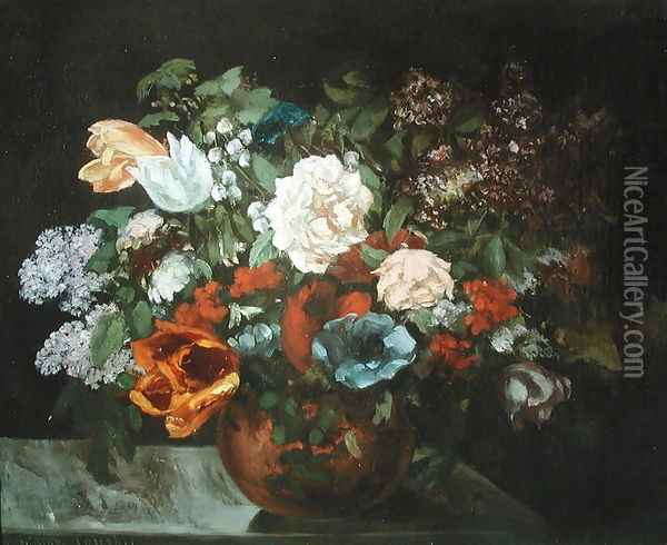 Bouquet of Flowers, 1863 Oil Painting - Gustave Courbet