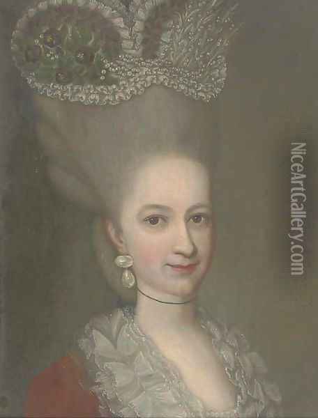 Portrait of a lady, bust-length, in a floral headdress Oil Painting - French School