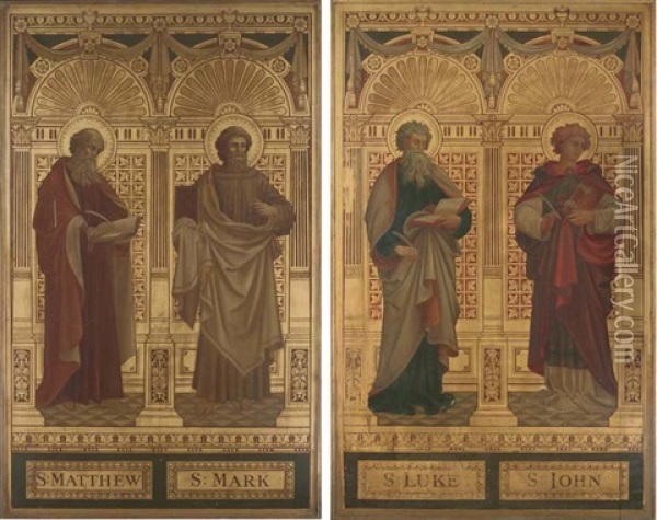 S. Matthew And S. Mark (+ S. Luke And S. John; 2 Works, In Collab. W/alfred Bell Studio) Oil Painting - Alfred Bell