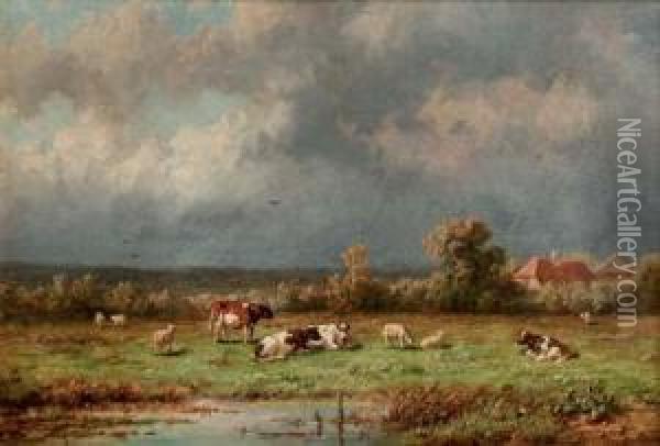 Pasturing Cattle Oil Painting - Anthonie Jacobus Van Wyngaerts