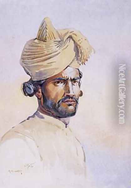 Soldier of the 82nd Punjabis Awan Oil Painting - Alfred Crowdy Lovett