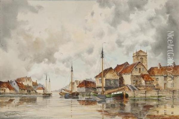 A Canal In Rotterdam Oil Painting - Hermanus Jr. Koekkoek