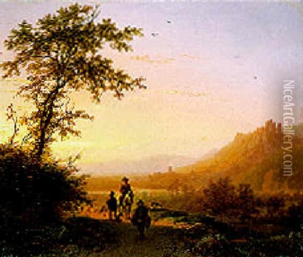 Sunset Oil Painting - Barend Cornelis Koekkoek