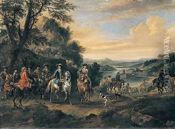 William III And His Staff, With Dutch And British Troops On The March Oil Painting - Jan Wyck
