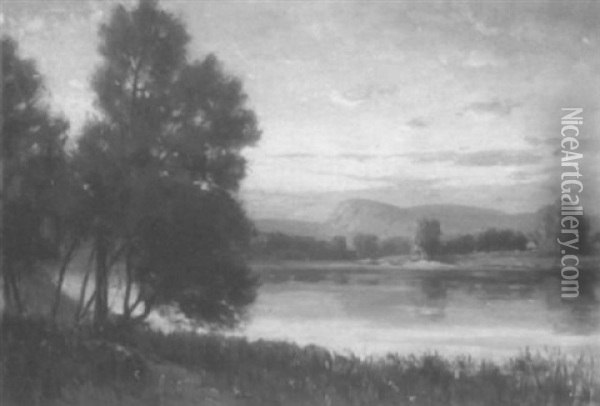River Landscape At Sunset Oil Painting - Edmund Elisha Case