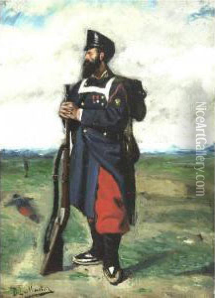Soldier Oil Painting - Domingo Munoz y Cuesta