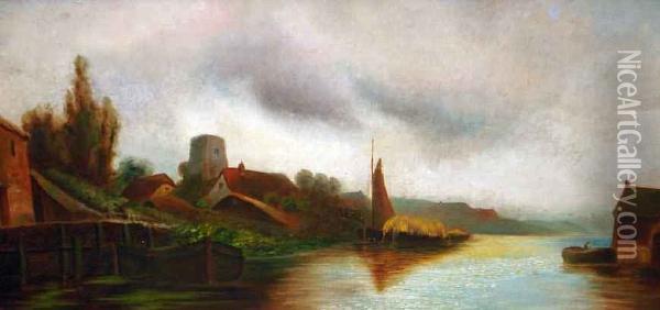 Canal Scene Oil Painting - Henry Charles Bryant