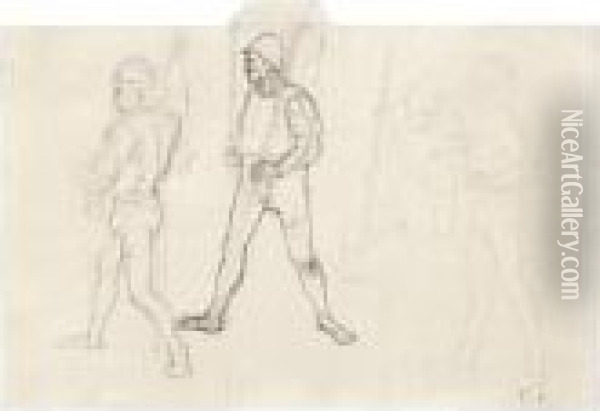 Sketch With Four Soldiers For 'marignano I' Oil Painting - Ferdinand Hodler