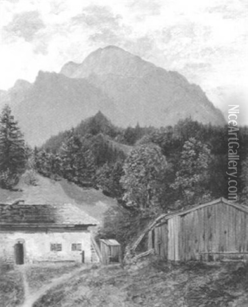 Bauernhof Im Gebirge Oil Painting - Anton Schiffer