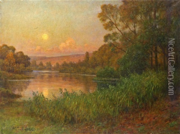 A Woodland Lake, California Oil Painting - William Barr